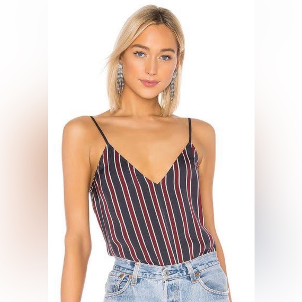 Frame Classic Striped V Neck Cami in Red/White/Blue, Size Large